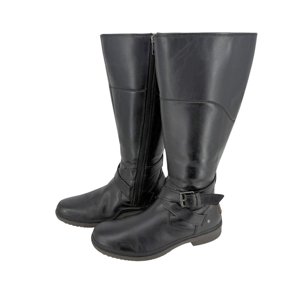 UGG Buckle Black Waterproof Leather Tall Buckle Zip Boots Women 8 lined Winter
